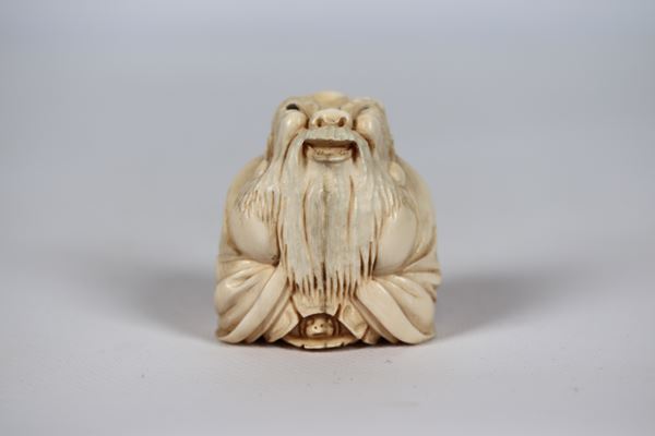 Ancient small Chinese ivory sculpture &quot;Santone with turtle&quot;