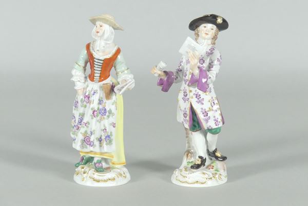 Due statuine &quot;Poeta e Poetessa&quot; in porcellana Meissen