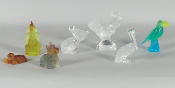 Seven small French Daum crystal figurines