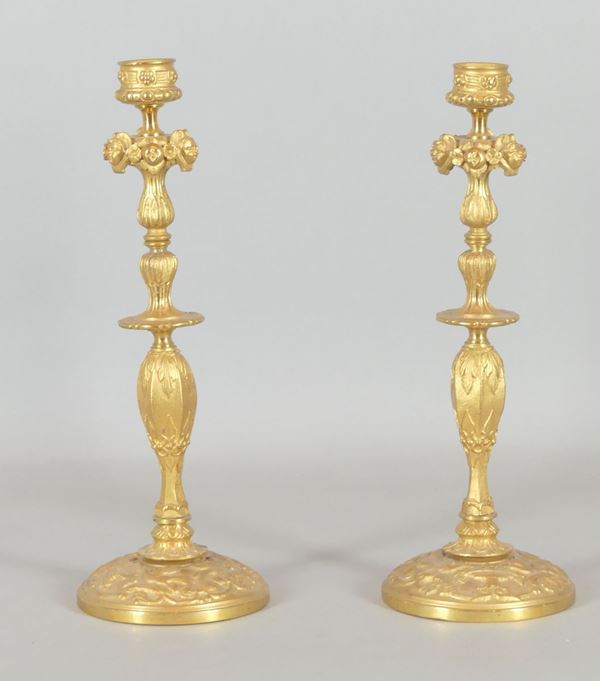 Pair of French bronze candlesticks