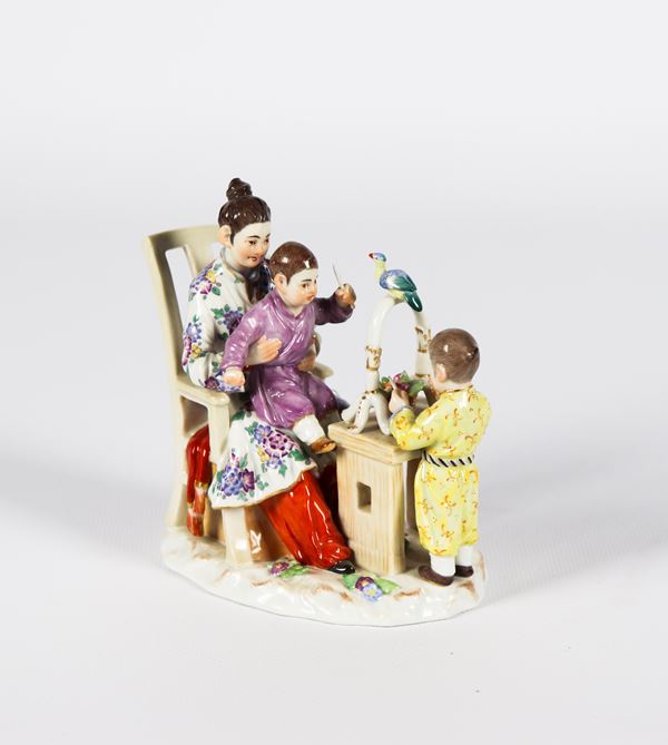 Small group in polychrome enameled Meissen porcelain &quot;Chinese girl with children&quot;