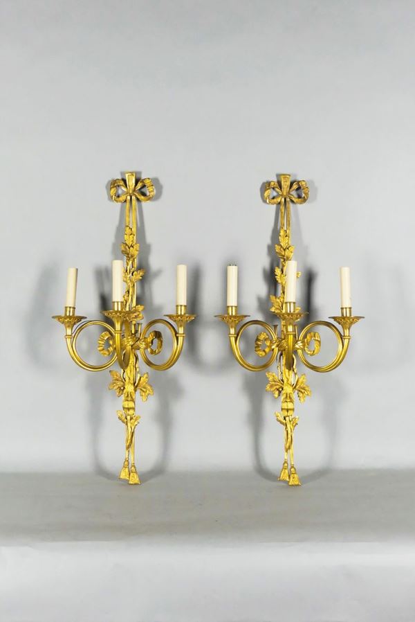 Pair of large French Louis XVI Appliques in gilded bronze