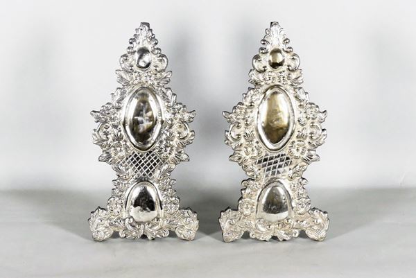 Pair of altar palms in silver-plated copper