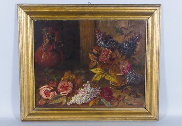 Frederick Soilleux - &quot;Natura morta di fiori e brocca&quot;. Firmato e datato 1876.