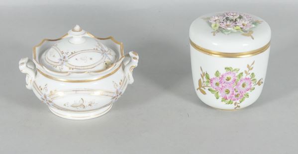 Sugar bowl and round box with porcelain lid