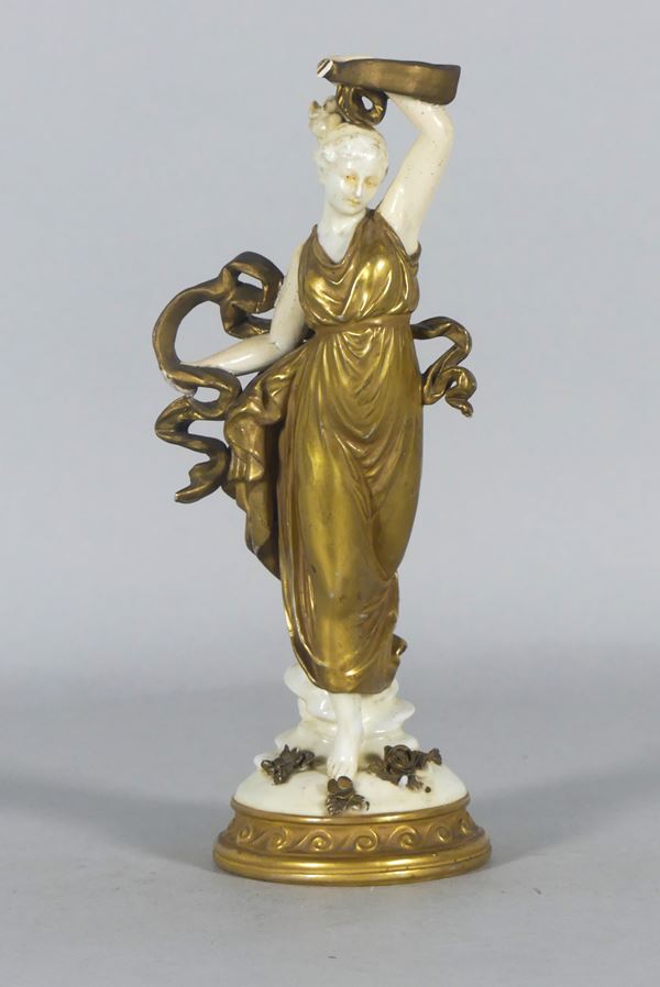 &quot;Vestal&quot; figurine in white and gold Capodimonte porcelain