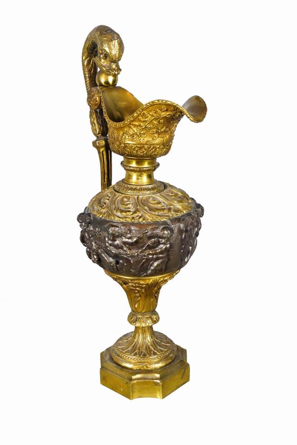 Large amphora in gilded and patinated bronze