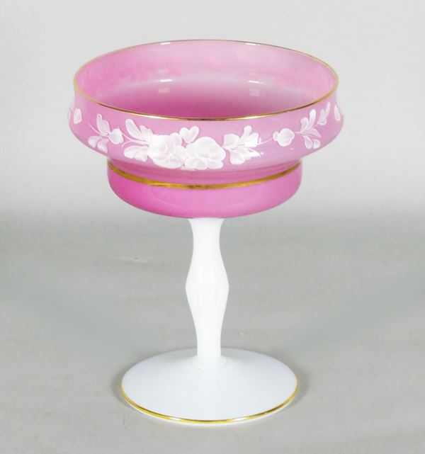 Bicchiere a coppa in vetro di Murano rosa antico e lattice