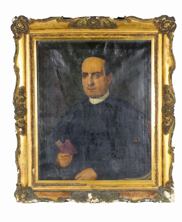 Scuola Italiana Met&#224; XIX Secolo - &quot;Ritratto di prelato&quot; dipinto ad olio su tela 