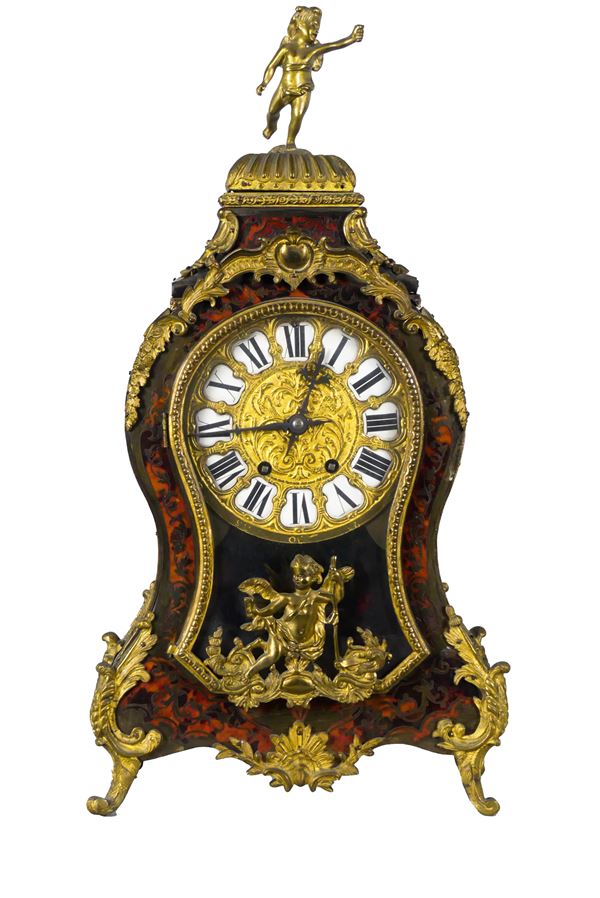 French Napoleon III table clock in red tortoise