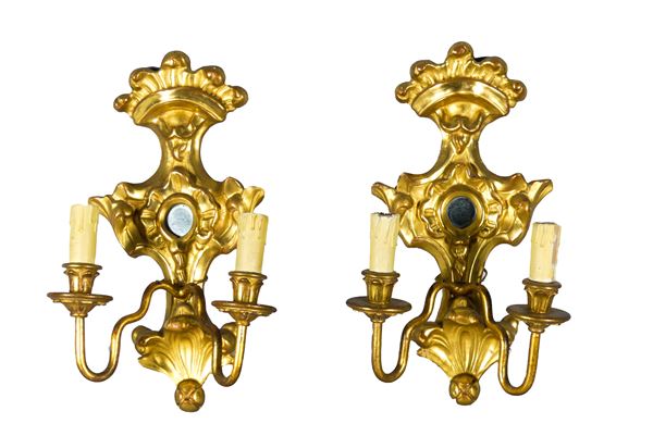 Pair of Louis XIV line gilded wood appliques