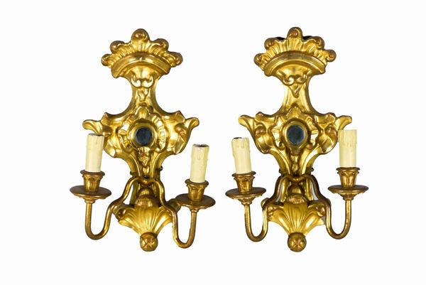 Pair of Louis XIV line gilded wood appliques