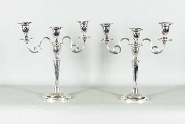 Pair of English silver candelabra, three flames each. 2270 grams