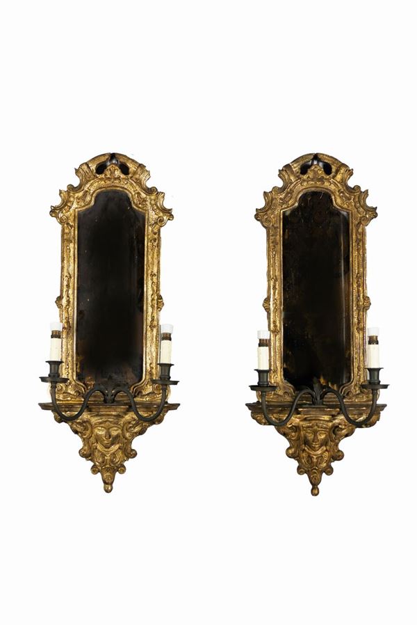 Pair of mirrors in gilded and silvered wood in mecca