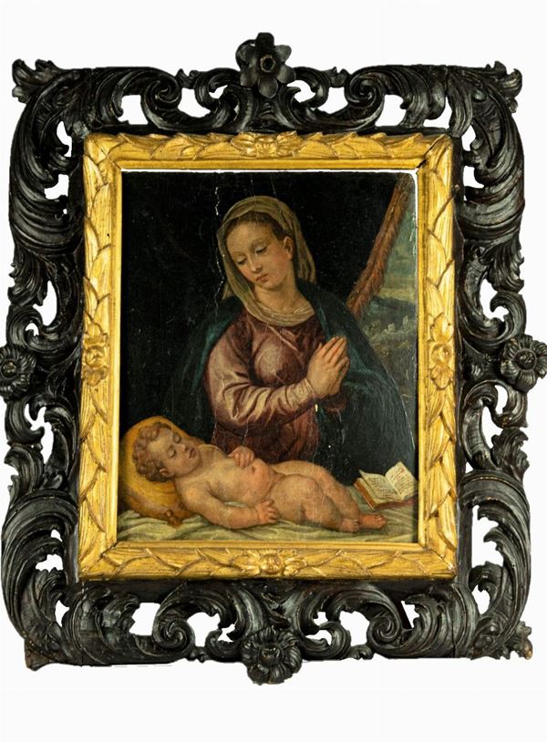 Pittore Bolognese Inizio XVIII Secolo - &quot;Madonna con il Bambino dormiente&quot;