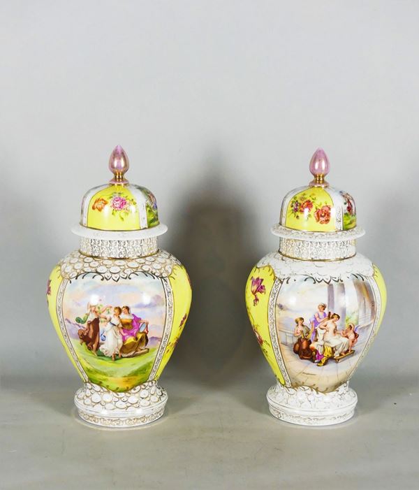Pair of French Potiches in decorated porcelain