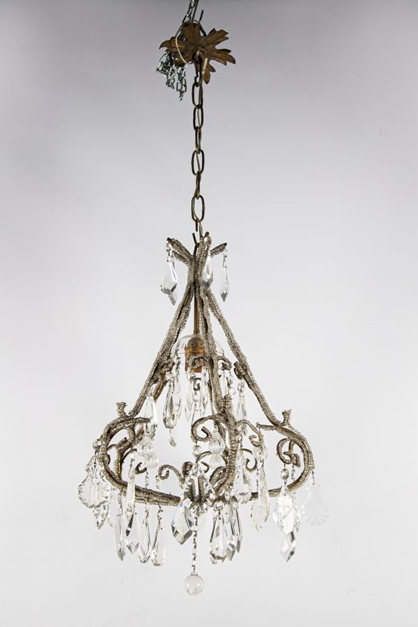 Small chandelier with crystal beads and prisms
