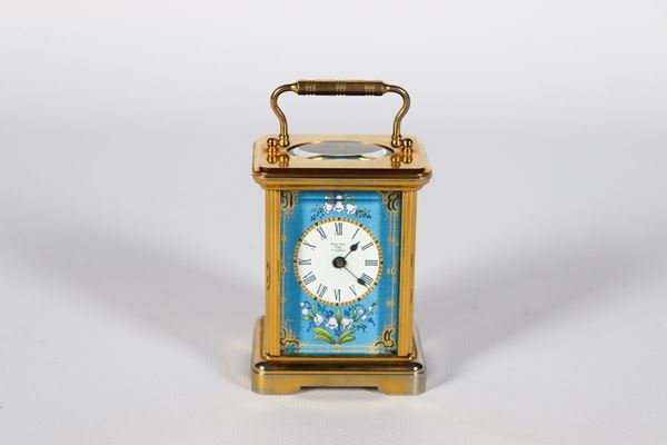 Small English Capuchin in gilded bronze and light blue enamels with floral decorations