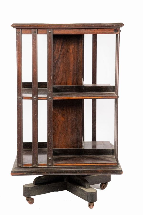 Swivel bookcase in walnut