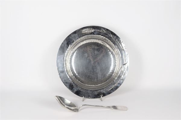 Risottiera in argento Brandimarte con cucchiaione. Gr. 1630