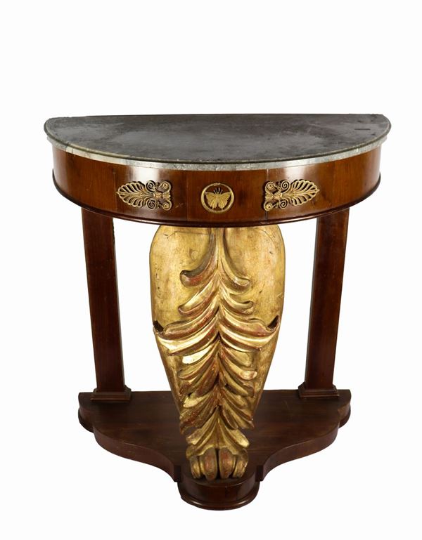 Empire style crescent console in mahogany