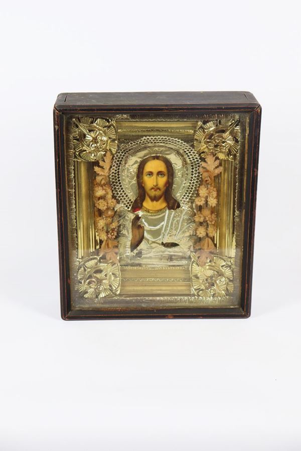Travel icon &quot;Christ Pantocrator&quot; with silver brace
