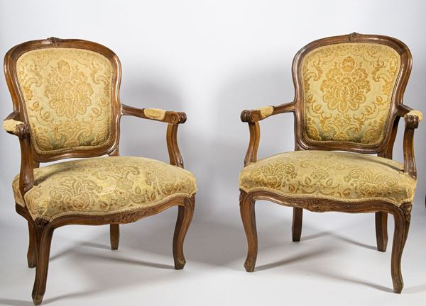 Pair of French armchairs in walnut