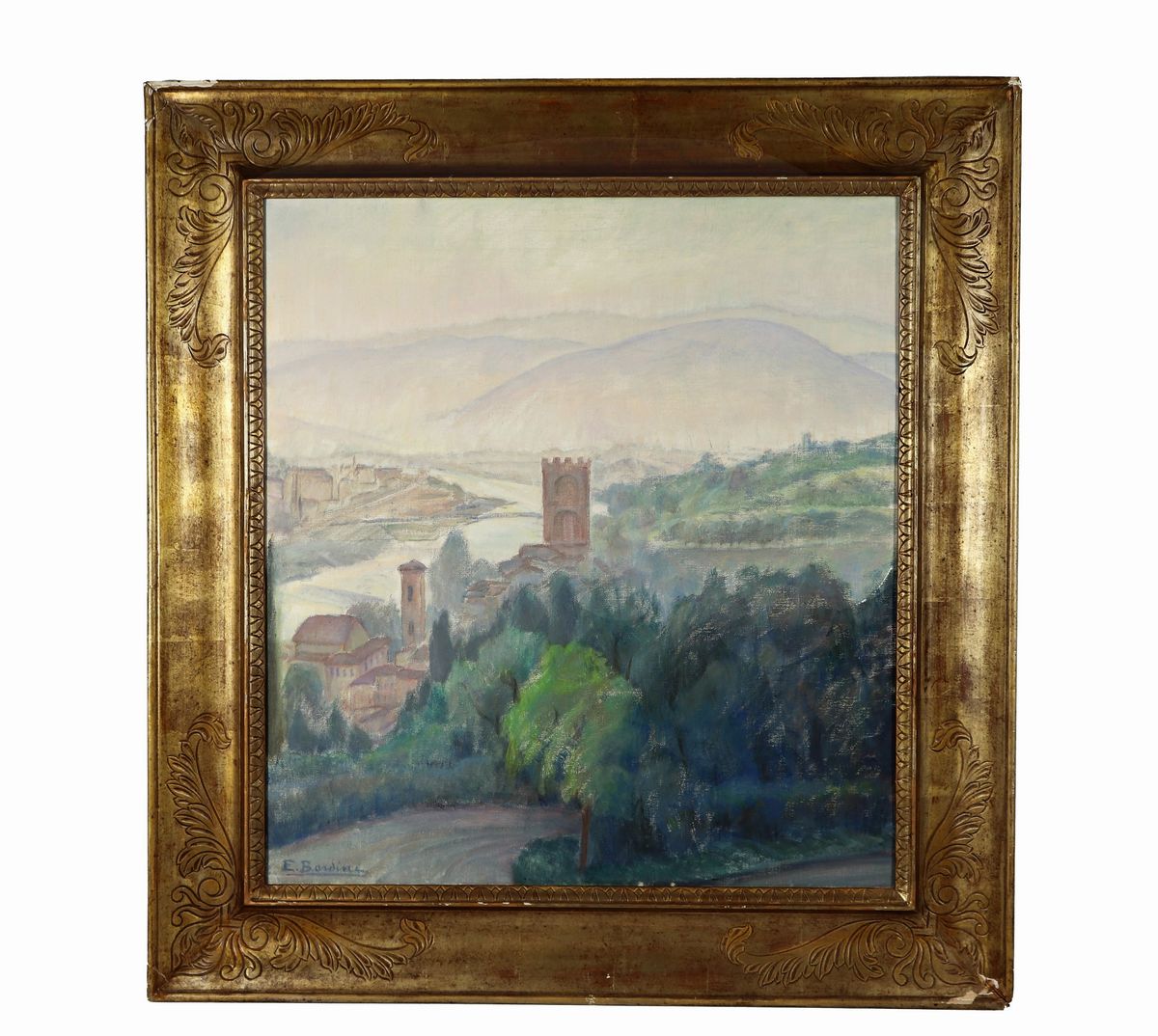 "Paesaggio con veduta panoramica e l'Arno" dipinto ad olio su tela