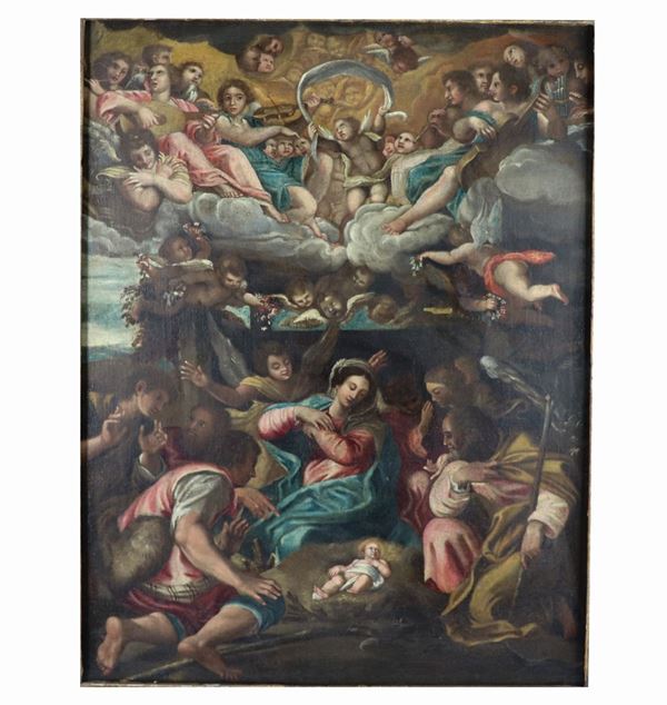 Scuola Emiliana Fine XVII Secolo - &quot;La Nativit&#224;&quot; dipinto ad olio su tela