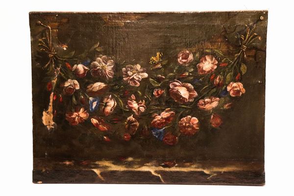 Scuola Italiana Fine XVII Secolo - "Natura morta di fiori" dipinto ad olio su tela