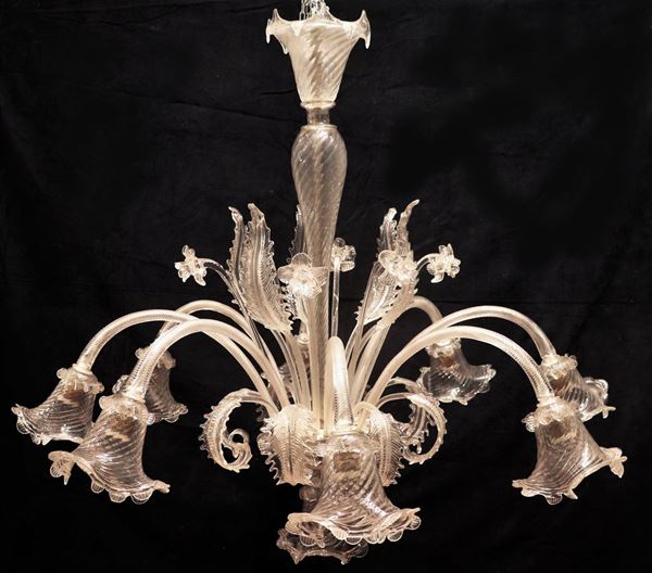 Lampadario in vetro soffiato di Murano trasparente