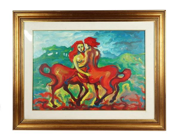 Antonio Natale - "Centaurs". Signed and dated 1988, oil painting on canvas