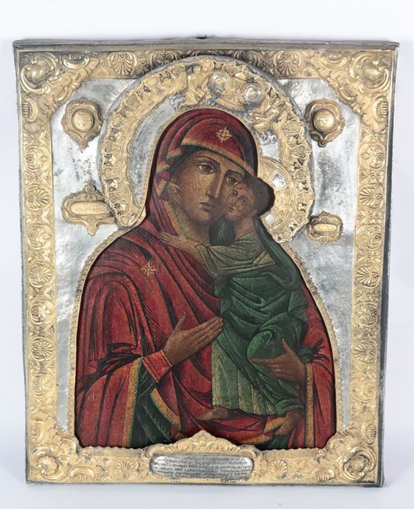 Antica icona russa &quot;Madonna con Bambino&quot;
