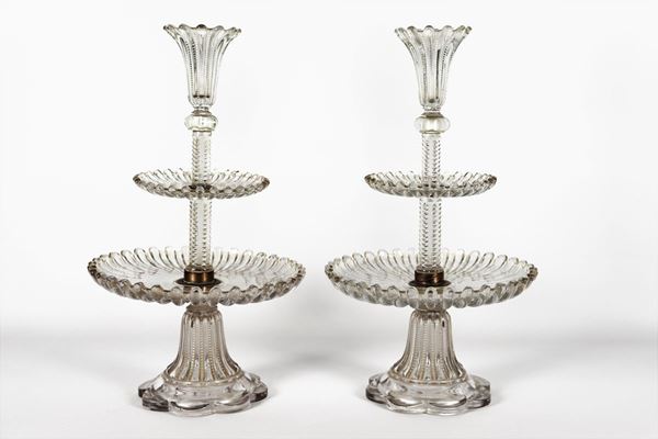 Pair of French crystal risers