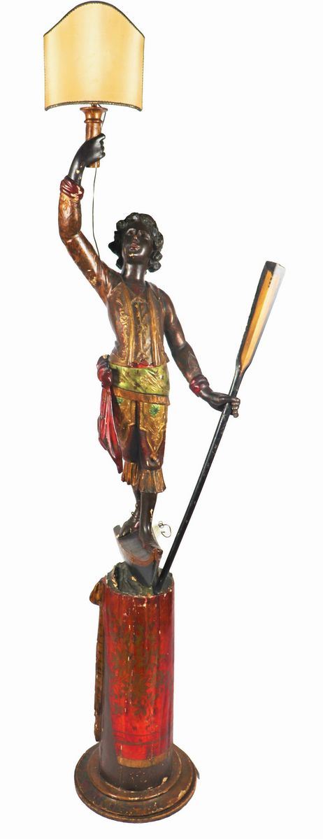 Antica scultura veneziana &quot;Moretto&quot; in legno laccato e dorato