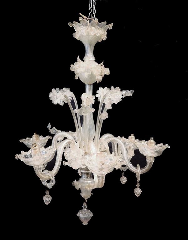 Lampadario in vetro soffiato di Murano trasparente