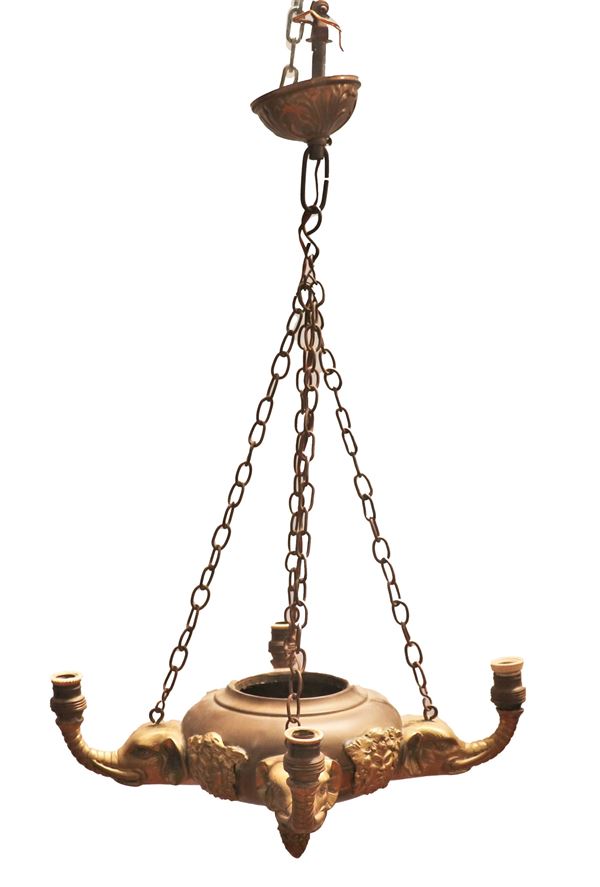 Piccola lanterna da soffitto in metallo e bronzo dorato 