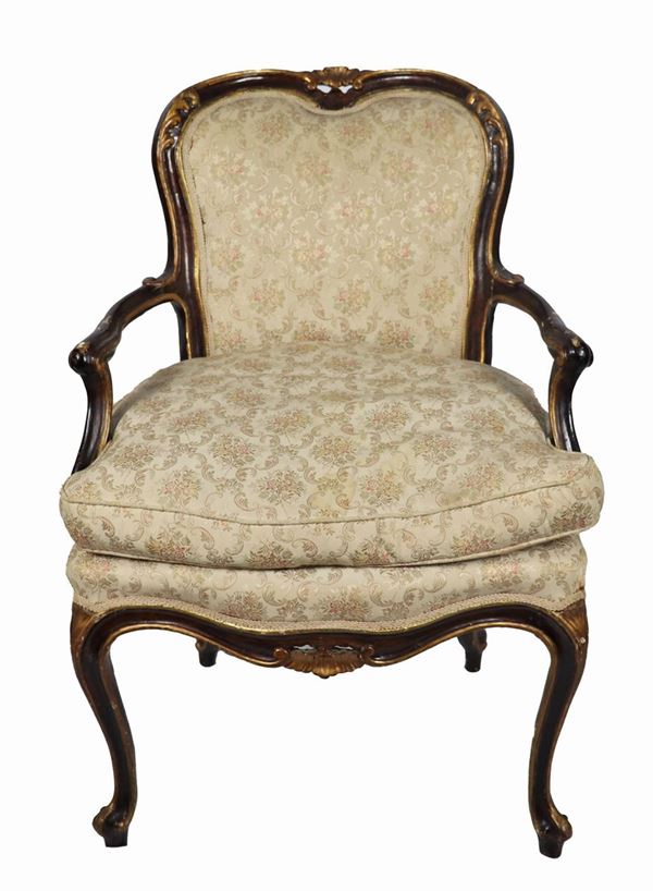 Louis XV Venetian armchair in lacquered and gilded wood