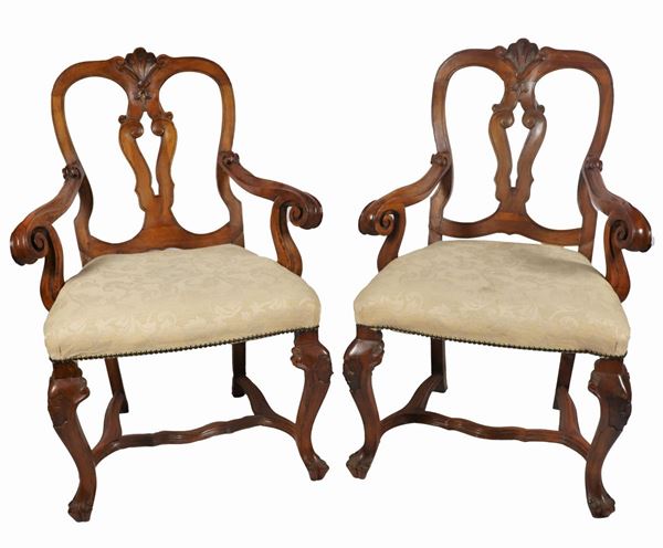 Pair of Louis XV Venetian armchairs in walnut