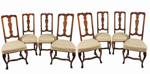Lot of eight Venetian walnut chairs