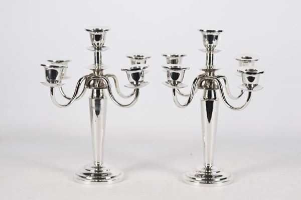 Coppia di candelabri in argento Sterling 925 a cinque fiamme gr 450 circa