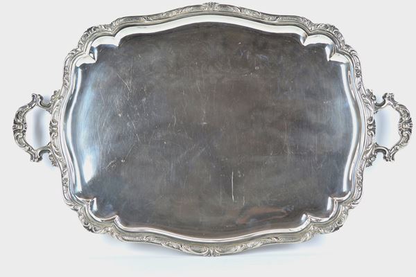 Large rectangular silver tray with two handles 2200 gr