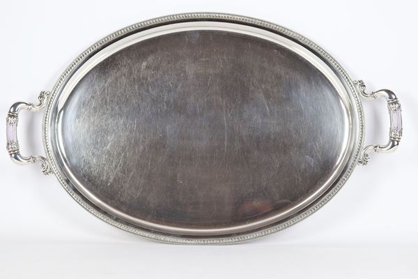 Large oval silver tray with two handles gr 2100