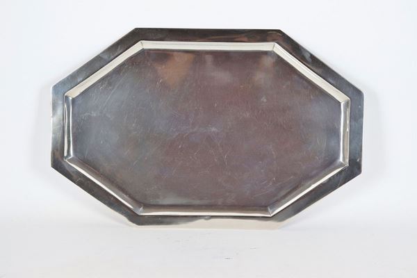 Antico vassoio austro-ungarico ottagonale in argento liscio gr 700