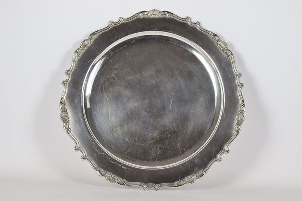 Vassoio tondo centinato in argento gr 1100