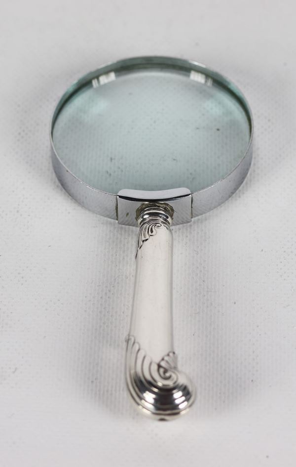 Antique English table lens with silver handle