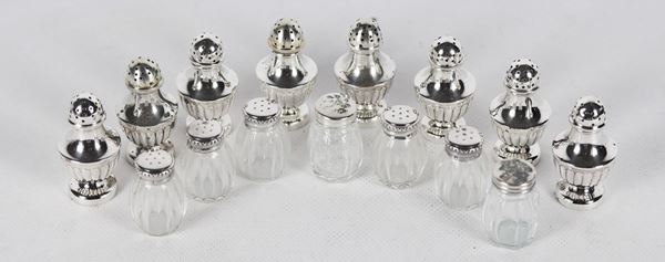 Lot of eight silver salt and seven crystal salt with silver cap 180 gr