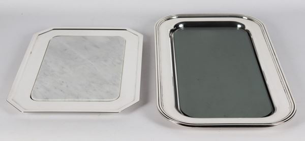 Lot of two silver metal cheese trays