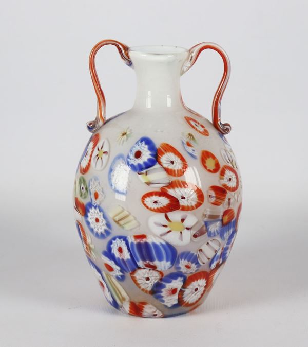 Blown Murano glass vase with Murrina decoration