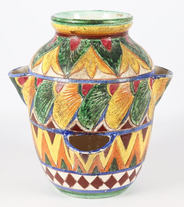 Vaso in terracotta maiolicata e smaltata 